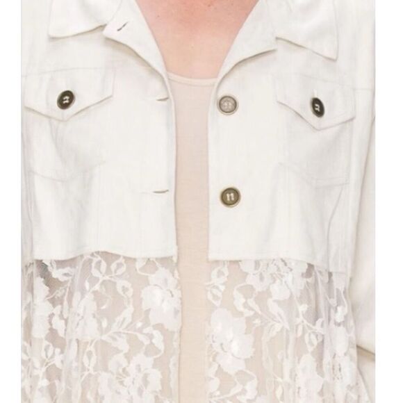 ORIGAMI Ivory White BOHO Western Sleeveless Cardigan Duster Suede & Lace Vest 2X - Picture 5 of 15